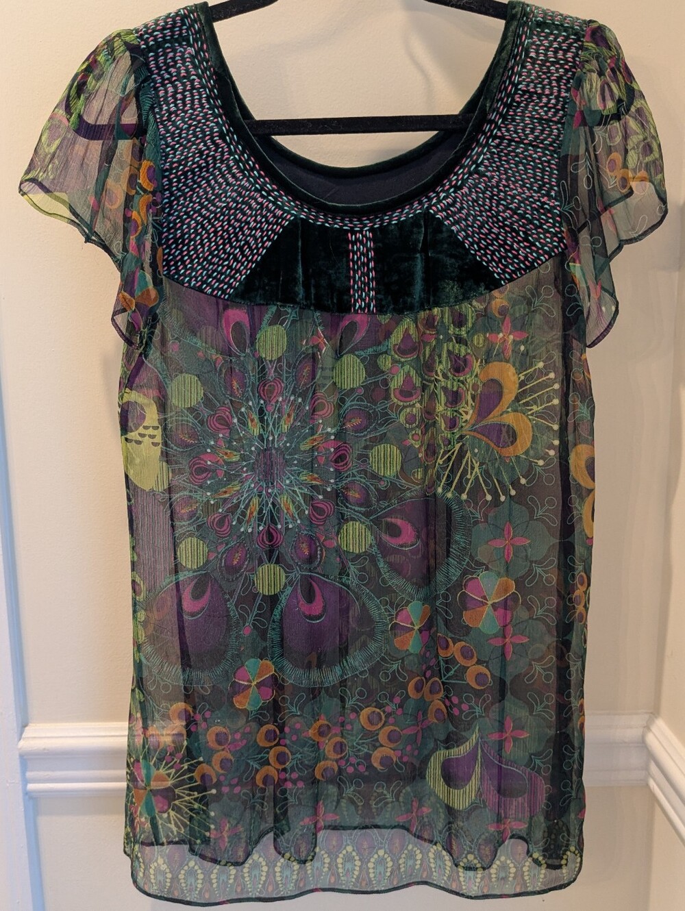 Custo Barcelona Velvet and Sheer Blouse M